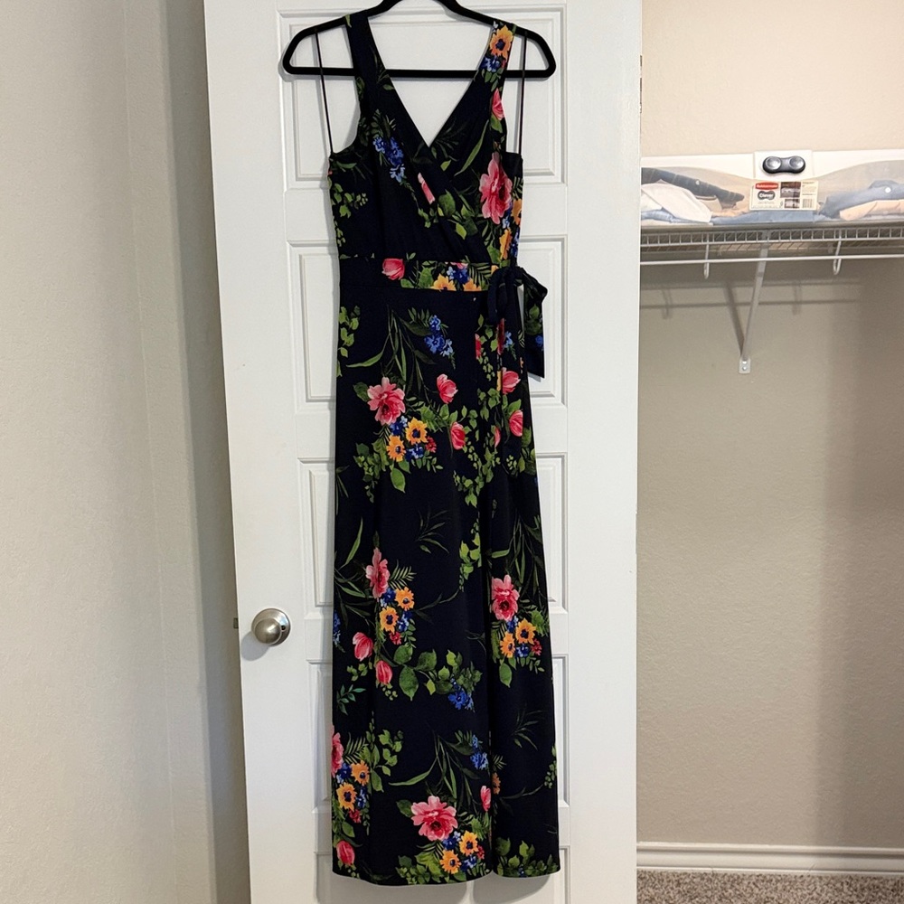 Le Lis Black Floral Faux Wrap Maxi Dress